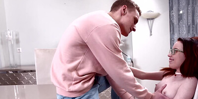 Ginger nerd bends over that desk for some hard cock