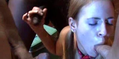 Amateur gangbang in the kitchen with 2 girls