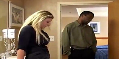 Light-Haired cougar is fellating a fat, ebony man meat and getting tucked with it in a motel guest room