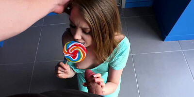 Elena Koshka sucking a meat lollipop & getting her tight pussy rammed in pov