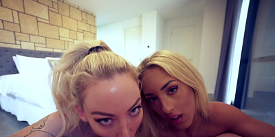 Isabelle Deltore and Fit Kitty suck firm cock in POV
