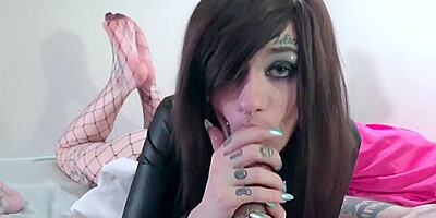 Face Fuck A Goth&amp,#039,s Lipstick Off - Sloppy BJ &amp,amp, Fishnet FootJob W Cum On Feet