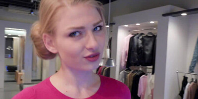 Lucy Heart sucking dick & fucking a customer in the changing room