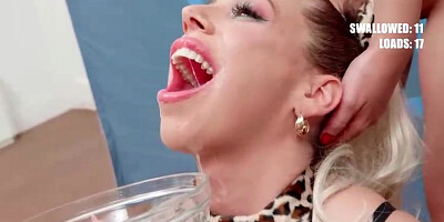 Lola Emme got fountains of new jizm in her facehole, from many folks who were stroking off