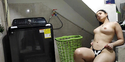 My Step-cousin Arrives While I',m Doing the Laundry, He Records Me and Fuck