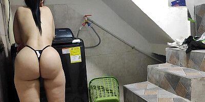 My Step-cousin Arrives While I',m Doing the Laundry, He Records Me and Fuck