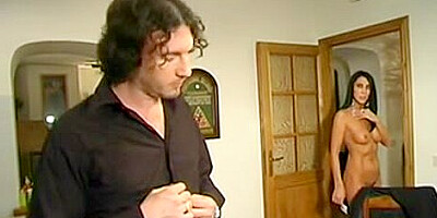 Hot italian brunette walks like a dog in euro sex video