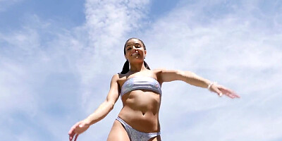 Emily Willis masturbates on the pool float and gets fucked by a huge dick