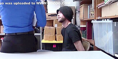 Hot blonde MILF female security guard fuck a thief guy