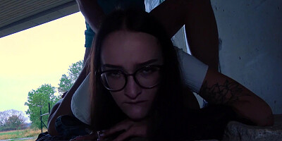 Nerdy brunette Sasha Sparrow gives a great head before fucking