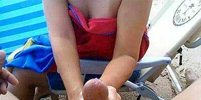 Compliation of Beach tugjob and large cumshots