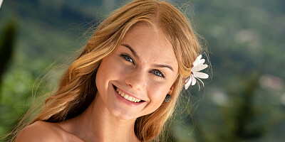 Skinny beauty Nancy A posing naked outdoors