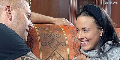 Euro babe loses her virginity on a sofa