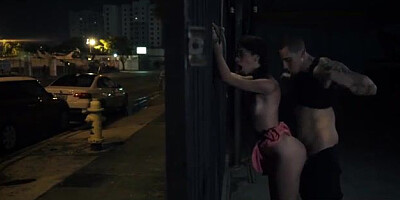 Smallish teenager dark haired with glasses got roped up and poked in a public place, last night