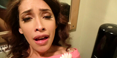 Sultry brunette getting fucked in the public toilet