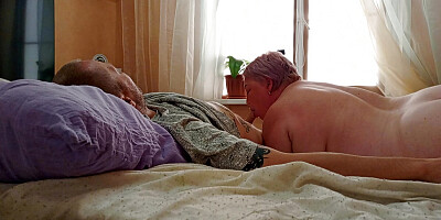 Stepmom gives blowjob while wife is at work