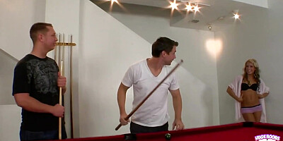 After Playing Pool Two Guys Banged This Skinny Blonde Bitch and Came on Her Face