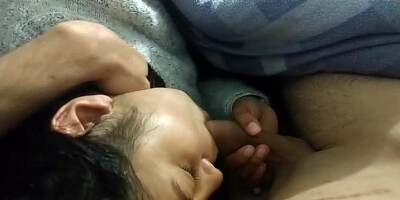 Spanish dark haired is fellating her step- stepbro's prick early in the morning, to make him jism