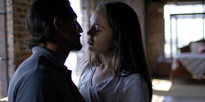 Babe Nicole Sage with natural tits and hard sex on the table