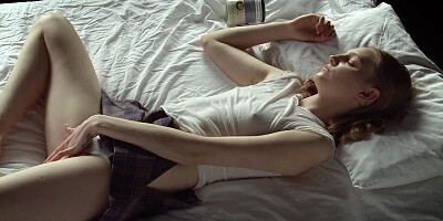 Bony teenager doing herself