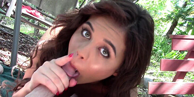 Public cocksucking drives this cute chick wild with lust