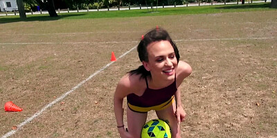 Football chick has a wild twosome outdoors with soccer player