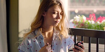 ULTRAFILMS Mila Azul using her make up accessory as a sex toy