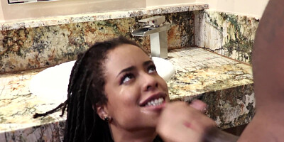 Kira Noir gets fucked from behind after sucking giant cock