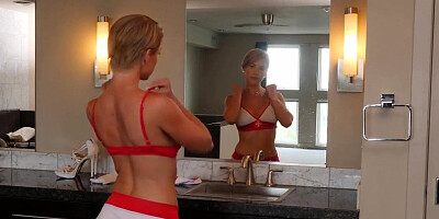 Cumshot big tit mature nurse fucks patient at home