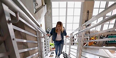 Anastasia rub his crotch through his pants