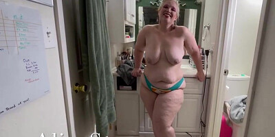 Sensual platinum-blonde mature is toyng her moist vulva in front of the camera and loving it