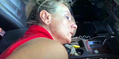 My wifey gets sexually aroused fellating man sausage while I drive