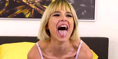 Flirty platinum-blonde stunner with lil jugs, Jessie Saint is railing a rigid bone on live webcam