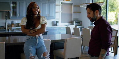 Busty ebony deepthroating stepbro in law