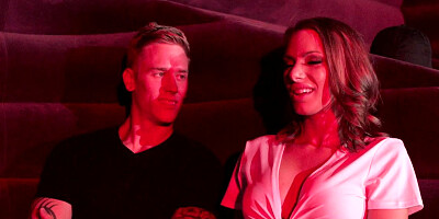 Slutty blonde in a uniform eating a fat cock