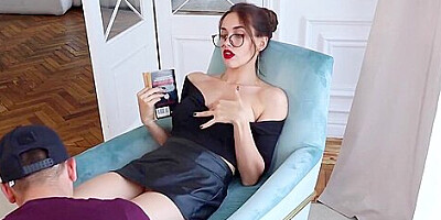 Russian Beauty With Red Lipstick Makes A Man A Royal Blowjob