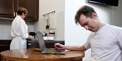 Nikki Hill having fun with her stepbro while mom is in the kitchen