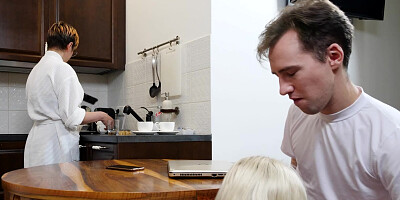 Nikki Hill having fun with her stepbro while mom is in the kitchen