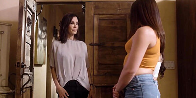 Lovely women who aren't lesbos are having a three way with a smoking super hot cougar from the surroundings