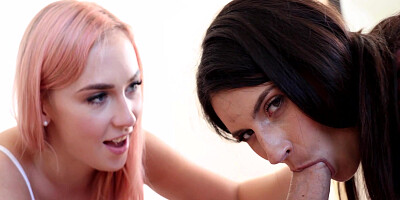 Jenny Wild and Tiny Tina get their shaved pussies fucked in turn