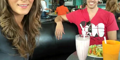 Swallowing milkshake while her orbs are out