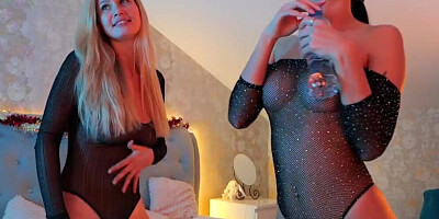 Dirty Talk CAM with Sasha Sparrow and Stella Cardo in sexy skimpy outfit, Lesbian Show