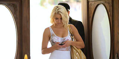 Classy blonde Anikka Albrite gets licked and stuffs her face on a hard schlong