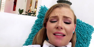 Sexy blonde schoolgirl gets toyed and banged hard by stud