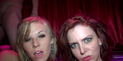 Hot babes fooling around and fucking at a night club