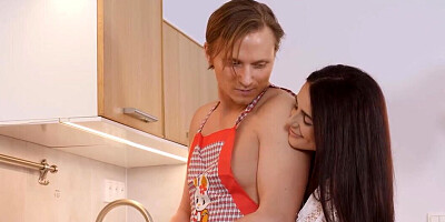 Married couple stays at home and starts with oral sex