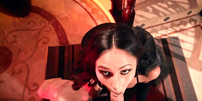 Halloween witches with black hair don't talk but do porn