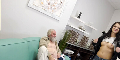 Lucky old pervert licks a young girl's pussy