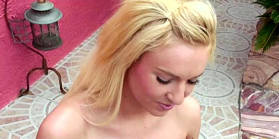 Pretty girl Victoria White on her knees sucking a dick