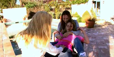 Three stunning lesbian beauties in hot group sex action